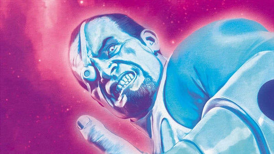 Jax-Ur, monocle mécanique sur l'œil et rictus, sur fond de nébuleuse dans une variante d'Action Comics #1071