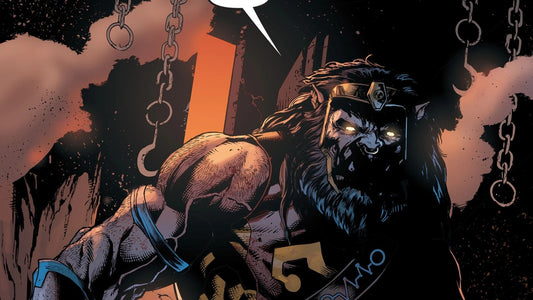 Kalibak en pied, le fils aîné de Darkseid, dans un dessin DC Comics