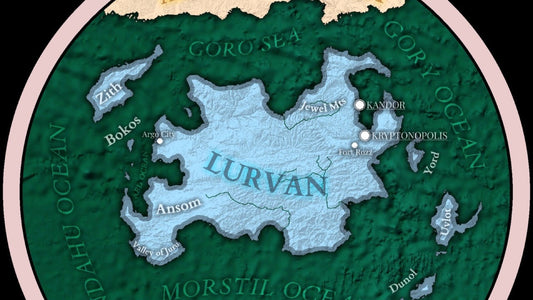 Carte de Krypton : Kryptonopolis marquée sur le continent de Lurvan, près de Kandor