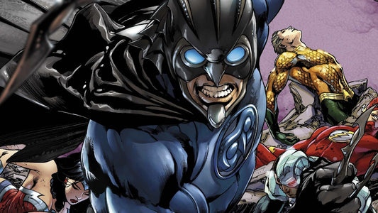 Owlman au premier plan et le Syndicat du Crime derrière lui, sur Terre-3