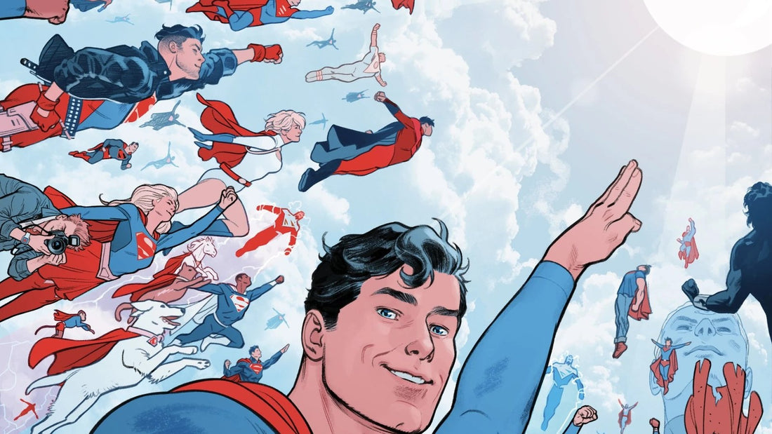 Superboy-Prime, le Kal-El de Terre-Prime, en costume rouge et bleu
