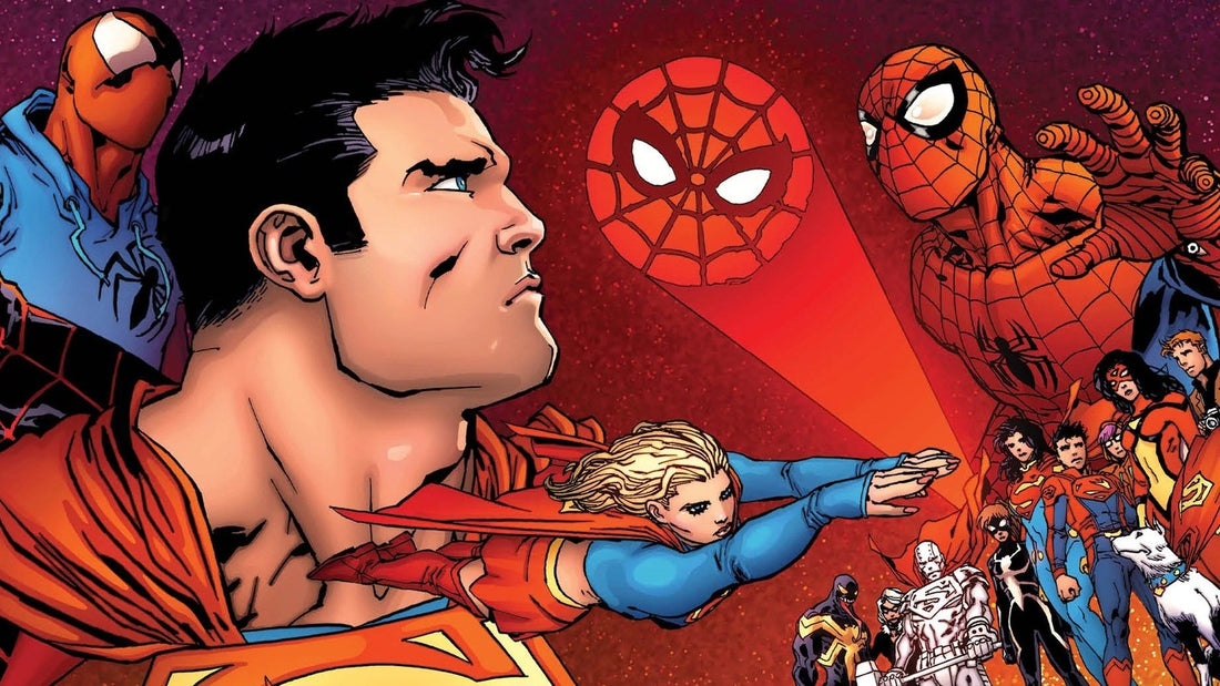 Superman, Supergirl et Spider-Man sous un signal araignée, sur une variante du crossover Spider-Man/Superman #1 (2026)