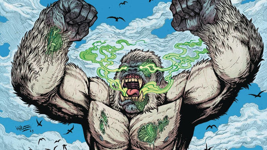 Titano, le chimpanzé géant, projetant ses rayons de kryptonite verts