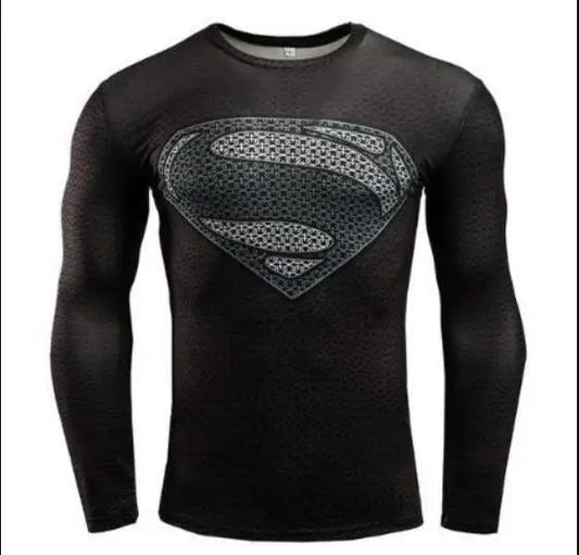 T-shirt Compression Superman – Logo Noir Ton sur Ton