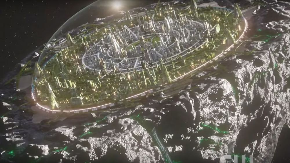 Argo City, cité kryptonienne posée sur un fragment de roche flottant dans l'espace