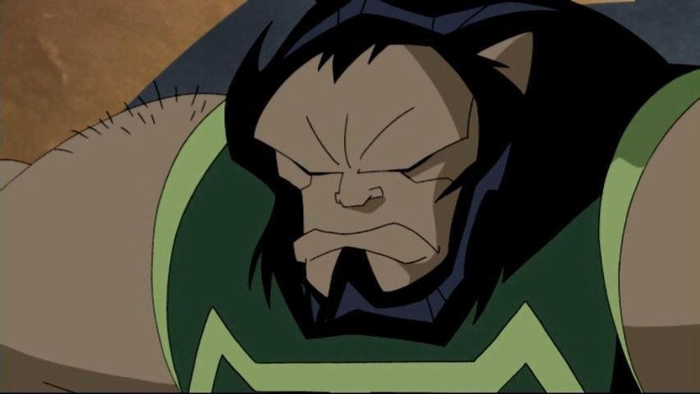 Kalibak en gros plan, armure verte, dans la série animée