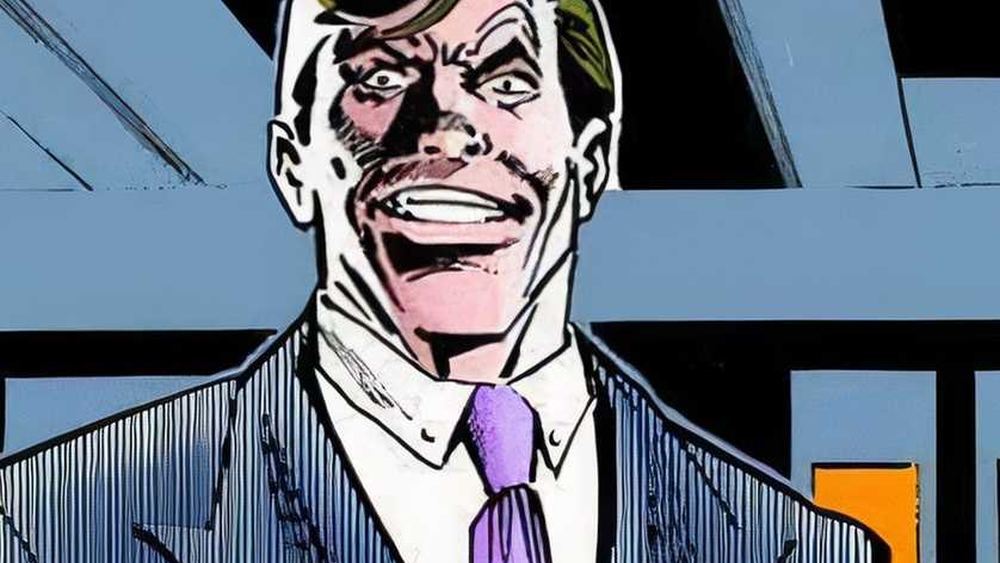 Morgan Edge en costume, cravate violette, dans les comics
