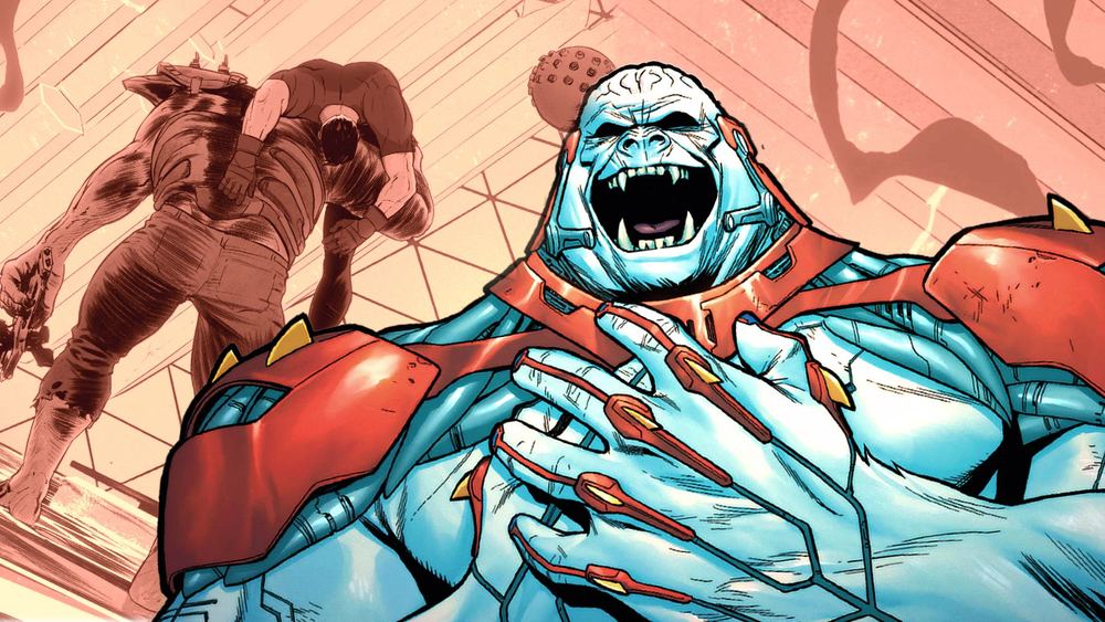 Ultra-Humanité en gorille albinos, armure rouge, dans les comics