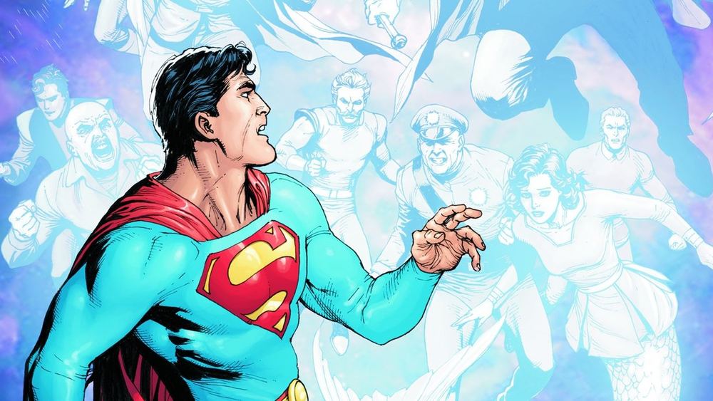 Superman en couleur, silhouettes fantômes derrière lui, Zone fantôme